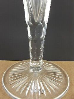 Large 18 American Brilliant Cut Glass Trumpet Vase Diamond Fan & Star (! @@a6)