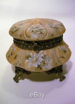 Large Antique Victorian C. F. Monroe Kelva Wave Crest Floral Enameled Dresser Box