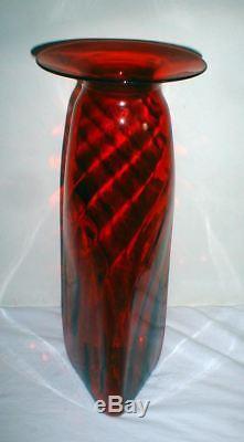 Large Blenko 22 Red Optic Floor Vase Designed By Joel Myers #7049 Circa 1970