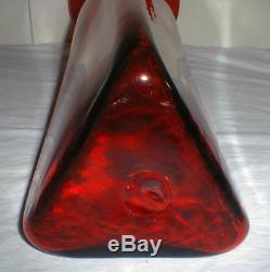 Large Blenko 22 Red Optic Floor Vase Designed By Joel Myers #7049 Circa 1970