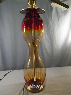 Large Blenko Amberina Glass Electric Table Lamp 20 1/2 Tall