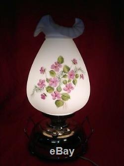 Large Fenton Art Glass, Violets in the Snow, Painted, Mariners Lamp Light