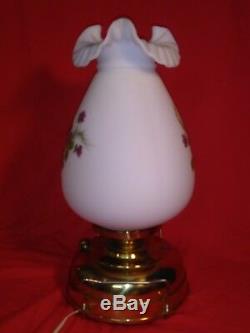 Large Fenton Art Glass, Violets in the Snow, Painted, Mariners Lamp Light