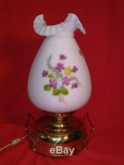 Large Fenton Art Glass, Violets in the Snow, Painted, Mariners Lamp Light