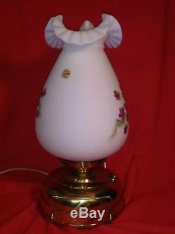 Large Fenton Art Glass, Violets in the Snow, Painted, Mariners Lamp Light