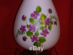 Large Fenton Art Glass, Violets in the Snow, Painted, Mariners Lamp Light