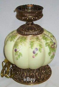Large Fenton Burmese Glass Song Bird Lamp