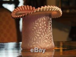 Large Fenton DAISY FERN TOP HAT Amethyst Purple SATIN Glass Vase RARE