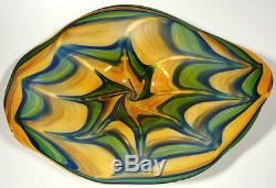 Large Hand Blown Glass Art Wall Bowl Platter Dirwood Gold Green Blue