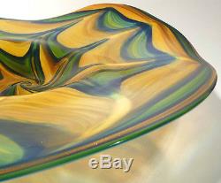 Large Hand Blown Glass Art Wall Bowl Platter Dirwood Gold Green Blue