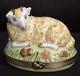 Large Limoges Peint Main Ram Sheep Laying Figural Trinket Pill Box France