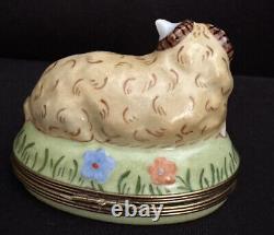 Large Limoges Peint Main Ram Sheep Laying Figural Trinket Pill Box France