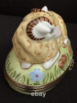 Large Limoges Peint Main Ram Sheep Laying Figural Trinket Pill Box France