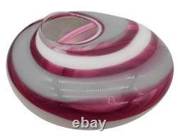 Large Mark Wagar Art Glass White and Pink Swirl Vase Bowl 12 Signed