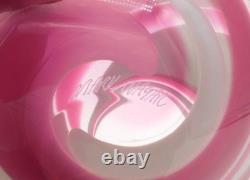 Large Mark Wagar Art Glass White and Pink Swirl Vase Bowl 12 Signed