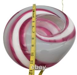 Large Mark Wagar Art Glass White and Pink Swirl Vase Bowl 12 Signed
