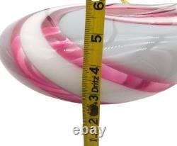 Large Mark Wagar Art Glass White and Pink Swirl Vase Bowl 12 Signed