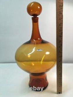 Large Mid Century Modern Dark Amber Myers Blenko Decanter. Art Glass