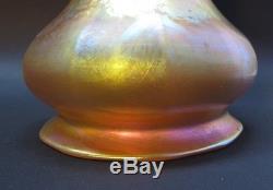 Large & Rare 9 Signed Steuben Iridized Gold Art Glass Torchiere Shade c. 1920