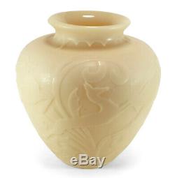 Large Rare Art Deco Steuben Stamford Acid-etched Ivory Glass Vase Gazelles #2683