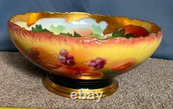 Large TV Limoges France Hand Painted Porcelain Punchbowl Gold Gilding Collector