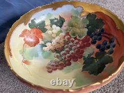 Large TV Limoges France Hand Painted Porcelain Punchbowl Gold Gilding Collector