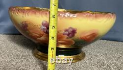 Large TV Limoges France Hand Painted Porcelain Punchbowl Gold Gilding Collector