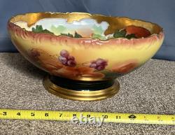 Large TV Limoges France Hand Painted Porcelain Punchbowl Gold Gilding Collector