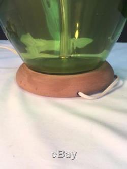 Large Vintage BLENKO Green Glass Table Lamp with Finial Mid Century Modern
