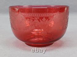 Late 19th Century French Etched Neoclassical Scrollwork Cranberry Finger Bowl