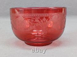 Late 19th Century French Etched Neoclassical Scrollwork Cranberry Finger Bowl