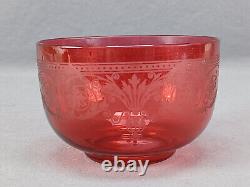 Late 19th Century French Etched Neoclassical Scrollwork Cranberry Finger Bowl