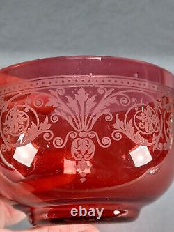 Late 19th Century French Etched Neoclassical Scrollwork Cranberry Finger Bowl