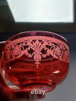 Late 19th Century French Etched Neoclassical Scrollwork Cranberry Finger Bowl