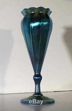 Lct Louis Comfort Tiffany Favrile Vase Green Blue Iridescent Floriform Signed