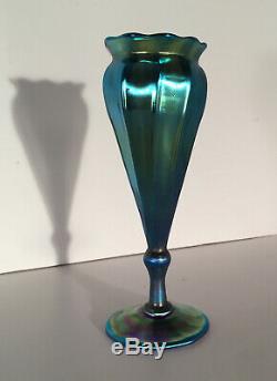 Lct Louis Comfort Tiffany Favrile Vase Green Blue Iridescent Floriform Signed