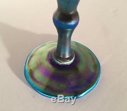 Lct Louis Comfort Tiffany Favrile Vase Green Blue Iridescent Floriform Signed