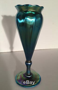 Lct Louis Comfort Tiffany Favrile Vase Green Blue Iridescent Floriform Signed