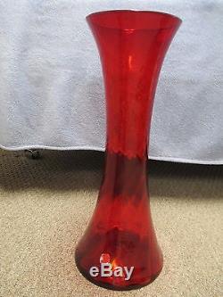 Lg 20 Blenko 6928 Joel Myers 1969 Design Red Swirl Floor Vase Vase Hand Blown
