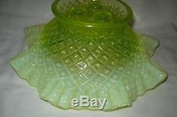 Lg. Antique Fenton Vaseline Opalescent Hobnail Topaz Glass Flower Bowl Epergne