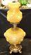 Limited Edition Fenton Art Glass Honey Amber Embossed Puffy Rose Lamp GTC