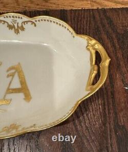 Limoges France Gold Monogram Serving Bowl + Serving Dish + Cream + Sugar