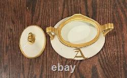 Limoges France Gold Monogram Serving Bowl + Serving Dish + Cream + Sugar