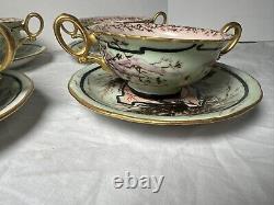 Limoges French Cream Soup & Saucer Porcelain Gilt and Floral Antique T&V