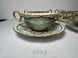 Limoges French Cream Soup & Saucer Porcelain Gilt and Floral Antique T&V