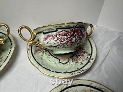 Limoges French Cream Soup & Saucer Porcelain Gilt and Floral Antique T&V