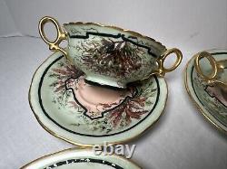 Limoges French Cream Soup & Saucer Porcelain Gilt and Floral Antique T&V