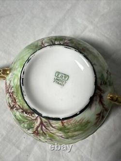 Limoges French Cream Soup & Saucer Porcelain Gilt and Floral Antique T&V