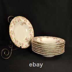 Limoges Haviland 8 Rimmed Soup Bowls Trellis Pink Gold Louis XIV Mold 1958-1962