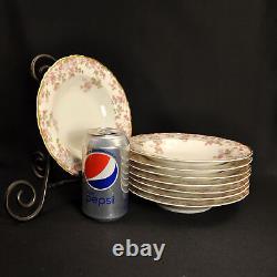 Limoges Haviland 8 Rimmed Soup Bowls Trellis Pink Gold Louis XIV Mold 1958-1962